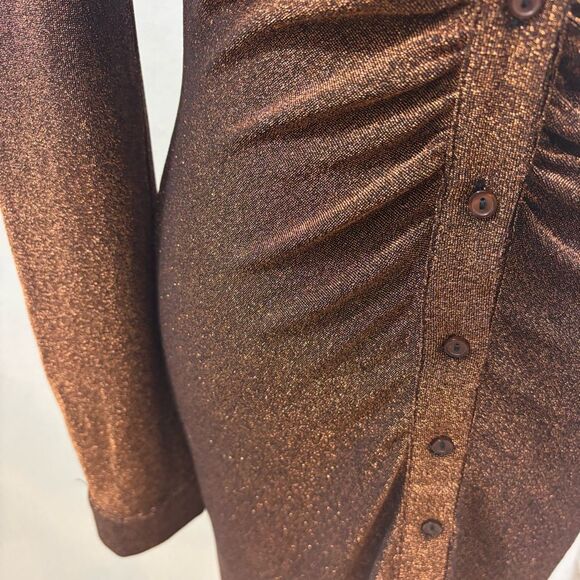 Ladies ASTR the Label Ambel Ruched‎ Shirt Dress Copper Long Sleeves Size Large - Picture 12 of 16